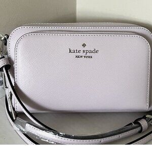 New Kate Spade Staci Dual Zip Around Crossbody Saffiano Leather Lilac Moonlight